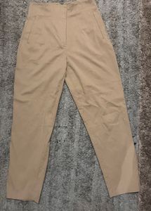 Zara High-Waisted Beige Darted Trousers