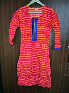 Vibrant Pink &amp; Orange Striped Kurta