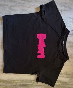 BONKERS CORNER black round neck cotton crop Tshirt