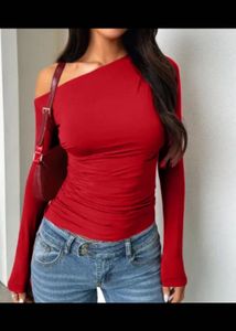 Red One Shoulder Long Sleeve Top