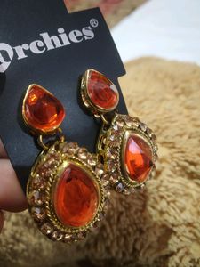 Orange  rhinestone earrings