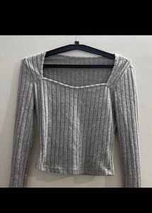 Ribbed Square Neck Long Sleeve Top