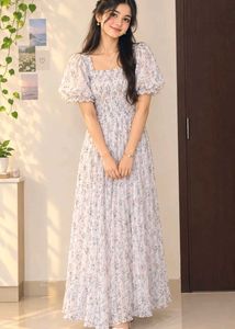 Floral Print Puff Sleeve Maxi Dress
