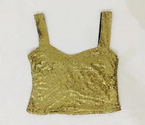 Set Of Gold Sequin Crop Top And Skirt