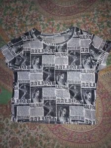 Aaliyah Newspaper Print Cropped Top