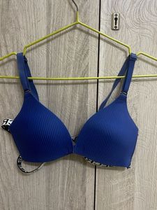 Blue Ribbed Bra