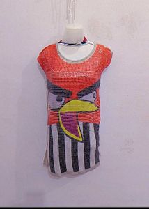 Quirky Bird Print Sequined Tunic