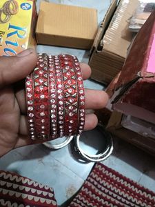 Ria Bangles - Red and Silver