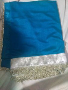 Beautiful Teal Saree with Silver Border