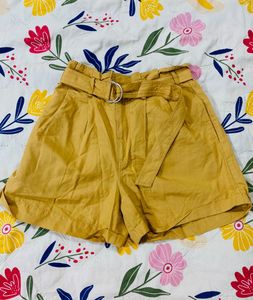 Mustard Yellow High-Waisted Paperbag Shorts