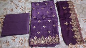 Beautiful Purple Embroidered Crepe Suit Set