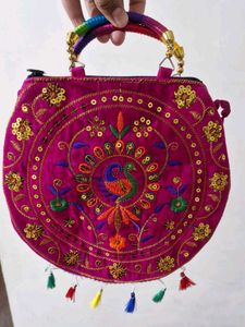 Embroidered Peacock Handbag