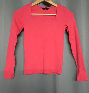Coral Square Neck Long Sleeve Top