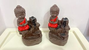 Smoke Fountain Meditating Buddha Backflow Incense Burner with 50 Backflow Cones (Pack Of 2)