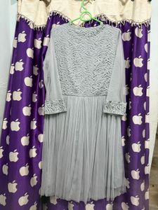 Elegant Grey Lace &amp; Tulle Gown