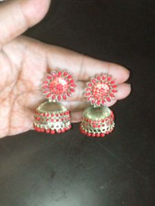 Red Jhumka Earrings