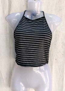 Striped Halter Neck Crop Top