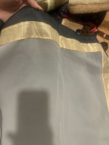 Elegant Grey Saree with Black &amp; Gold Border
