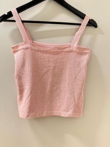 Pink Rhinestone Crop Tank Top