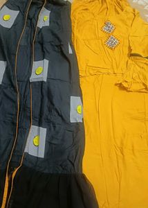 Mustard 3pc Set[ Crop top, Skirt & Shrug]