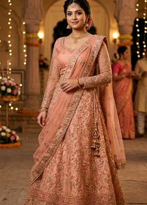 Bridal Peach Embroidered Lehenga Choli