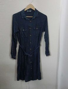 Denim Shirt Dress With Belt( Acid washed)...soft l