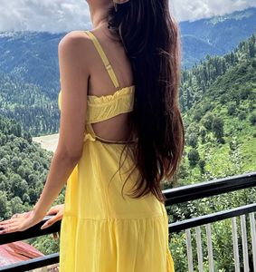 Yellow Spaghetti Strap Tiered Dress