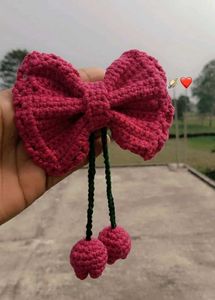 Handmade Crochet Cherry Bow Hair Clip