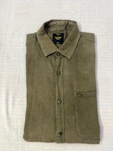Olive Green Band Collar Linen Shirt