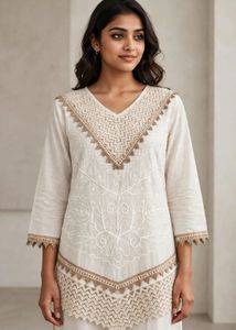 Elegant Off-White Embroidered Kurta