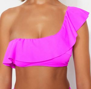 Hot Pink One-Shoulder Ruffle Crop Top