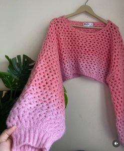 Pink Ombre Crochet Crop Sweater