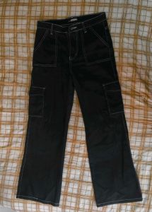Black Cargo Pants with Contrast Stitching
