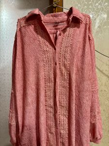 Chic Pink Cord Set with Lace Detail