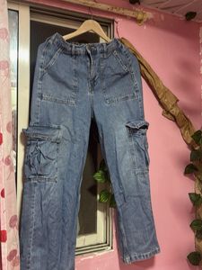 Blue Denim Cargo Pants
