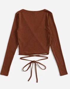 Wrap-Front Ribbed Knit Top