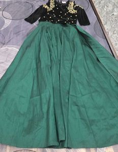 Elegant Black top and Green skirt