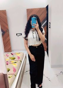 White Ribbed Lace-Up Crop Top