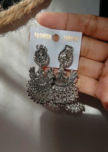 Oxidised Peacock Jhumka Earrings