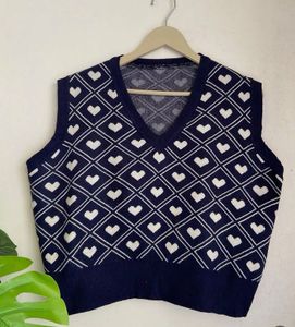 Navy Heart Pattern V-Neck Vest