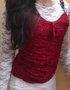 🍓Elegant Red Lace Camisole short dress❣️