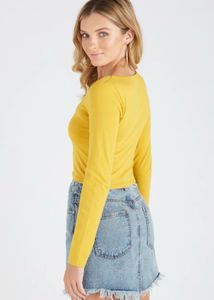 Mustard Yellow Long Sleeve Crop Top