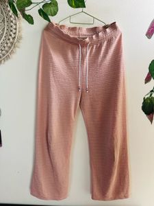 Pink Textured Wide-Leg Pants