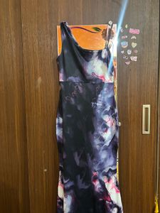 Stylish One-Shoulder Marble Print Dress