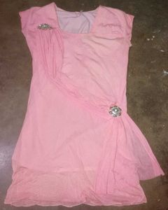 Long Pink Synthetic Top With Stones
