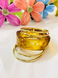 Unique Amber & Gold Bangle Set