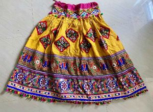 Vibrant orange &amp; Blue Embroidered Lehenga Choli