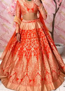 Stunning Orange &amp; Gold Brocade Lehenga Choli