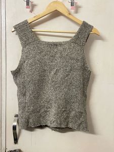 Grey Floral Knit Tank Top/ Half Sweater