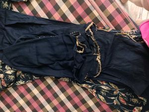 Elegant Navy Floral Anarkali Suit Set